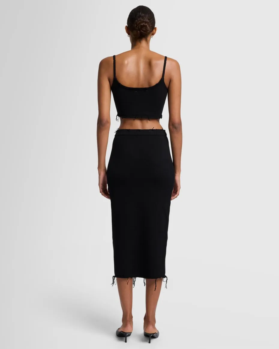 Distressed Knit Midi Skirt in Black