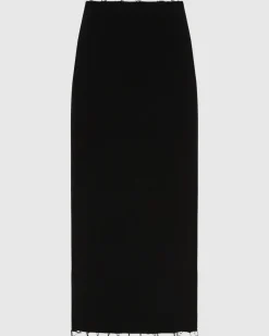 Distressed Knit Midi Skirt in Black