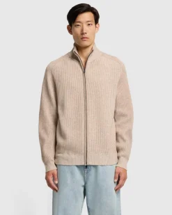 Double Zip Merino Cardigan in Beige