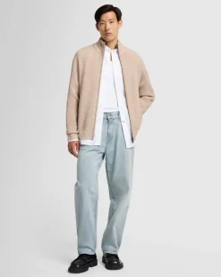 Double Zip Merino Cardigan in Beige
