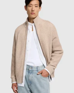 Double Zip Merino Cardigan in Beige