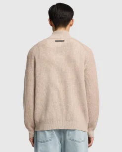 Double Zip Merino Cardigan in Beige