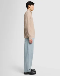 Double Zip Merino Cardigan in Beige