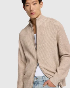 Double Zip Merino Cardigan in Beige