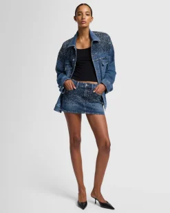 Elena Crystal Denim Mini Skirt in Candy