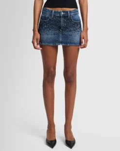 Elena Crystal Denim Mini Skirt in Candy