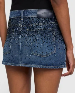 Elena Crystal Denim Mini Skirt in Candy