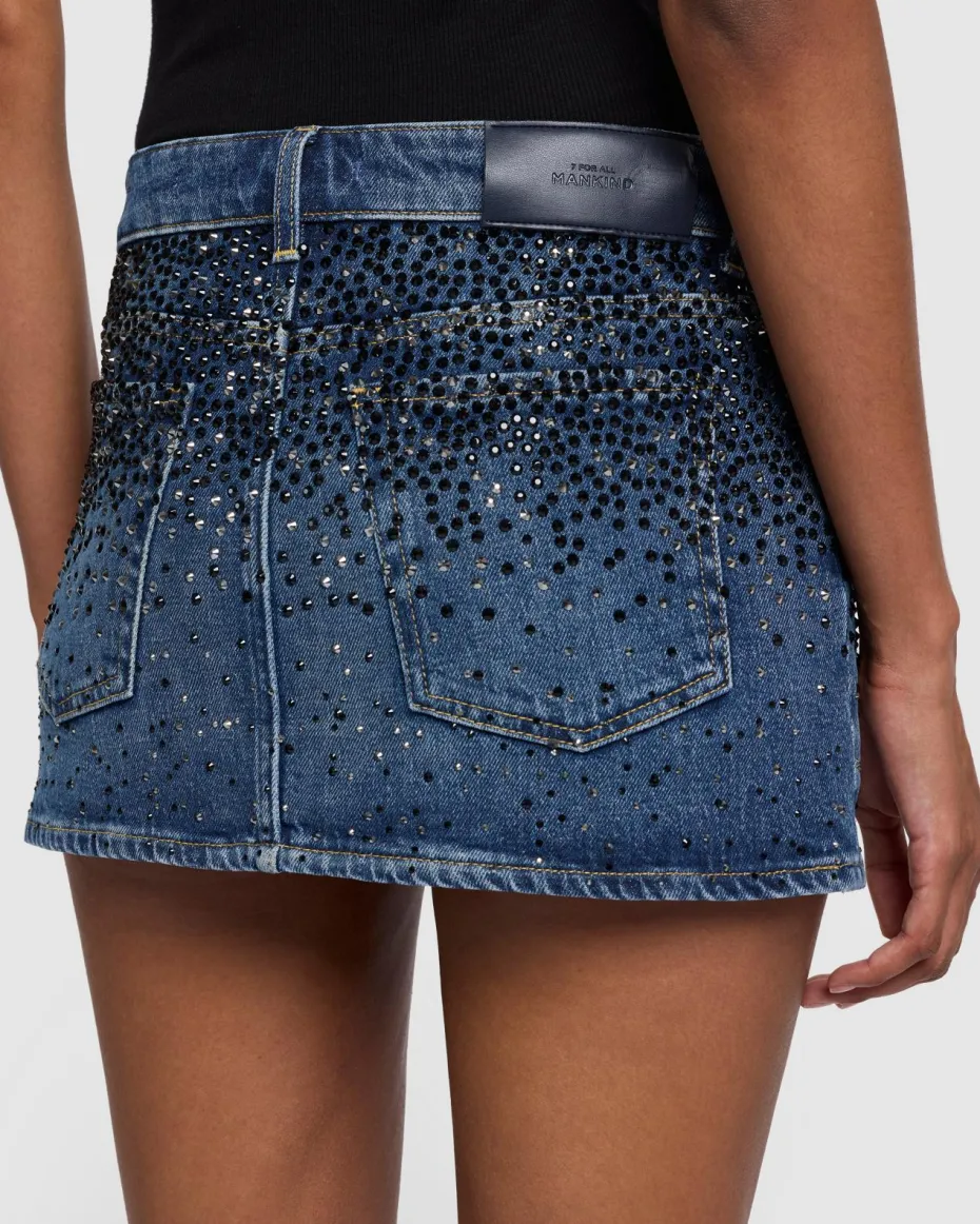 Elena Crystal Denim Mini Skirt in Candy