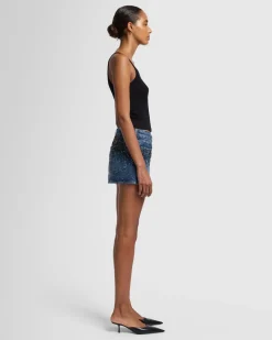 Elena Crystal Denim Mini Skirt in Candy
