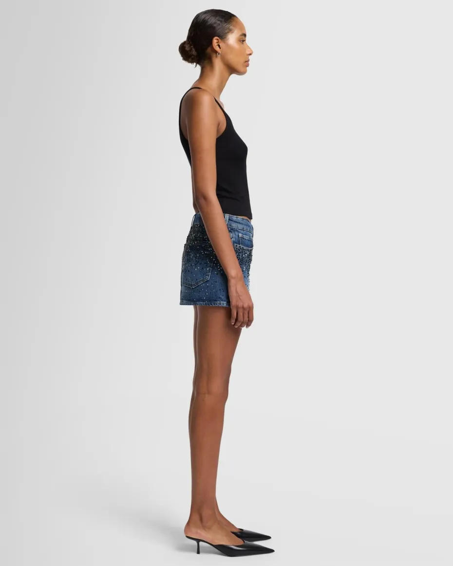 Elena Crystal Denim Mini Skirt in Candy
