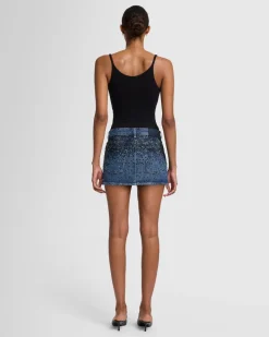 Elena Crystal Denim Mini Skirt in Candy