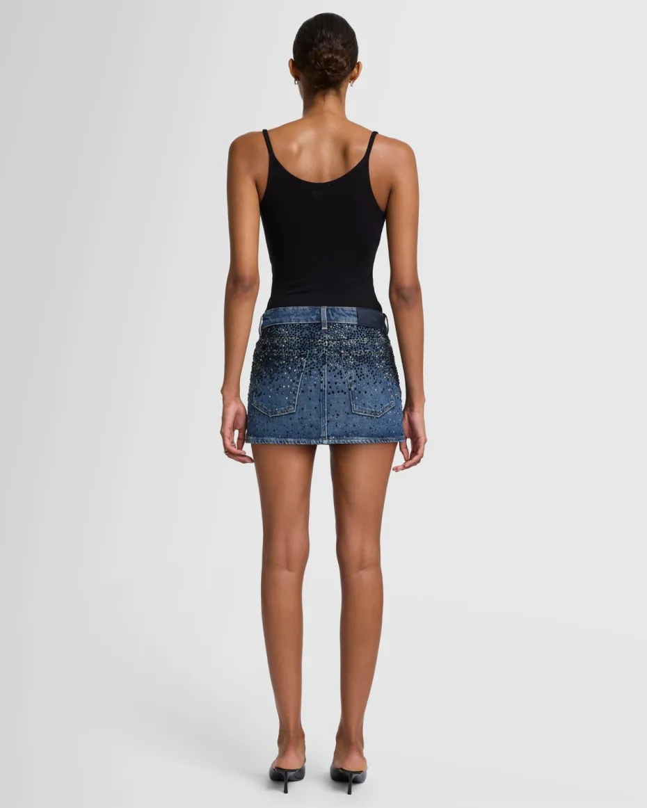 Elena Crystal Denim Mini Skirt in Candy