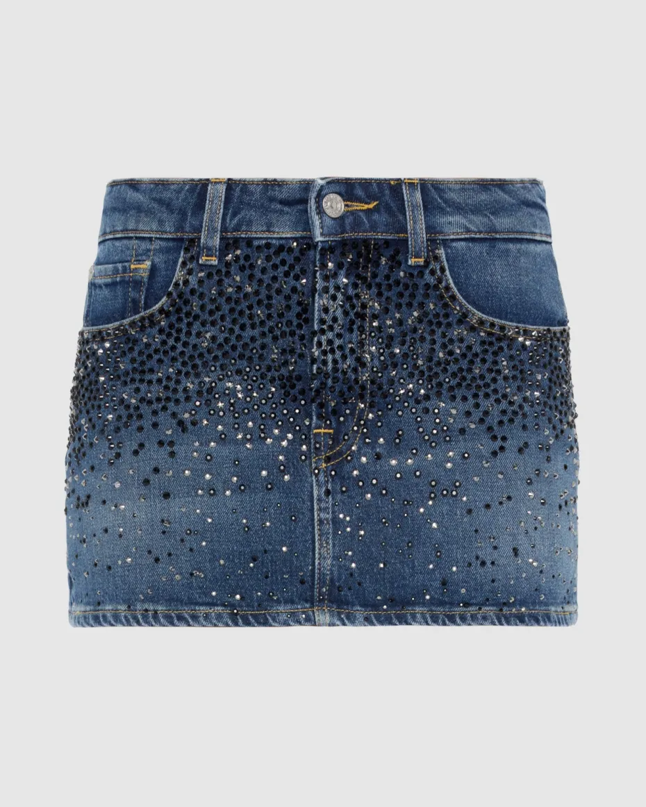 Elena Crystal Denim Mini Skirt in Candy