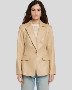 Faux Leather Tailored Blazer in Safari