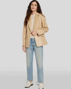 Faux Leather Tailored Blazer in Safari