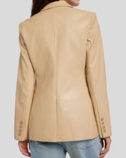 Faux Leather Tailored Blazer in Safari