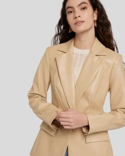 Faux Leather Tailored Blazer in Safari