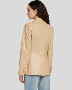 Faux Leather Tailored Blazer in Safari