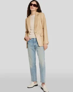 Faux Leather Tailored Blazer in Safari