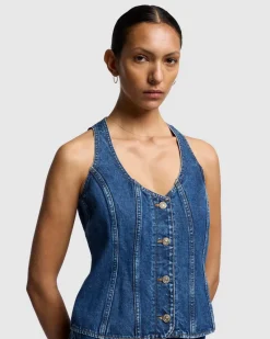 Fitted Denim Vest in Secretariat