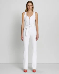 Front Zip Flare Jumpsuit in Brilliant White