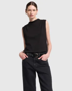 High Neck Draped Top in Milk