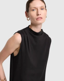 High Neck Draped Top in Milk
