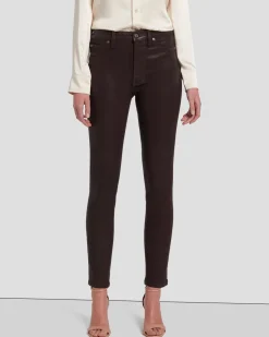 High Waist Ankle Skinny in Coated Chocolate