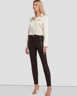 High Waist Ankle Skinny in Coated Chocolate