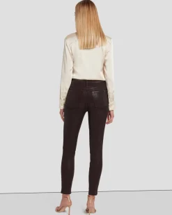High Waist Ankle Skinny in Coated Chocolate