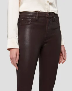 High Waist Ankle Skinny in Coated Chocolate