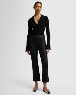 High Waist Slim Kick in Coated Camel