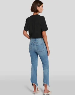 High Waist Slim Kick with Long Side Hem and Destroy in Sloane Vintage
