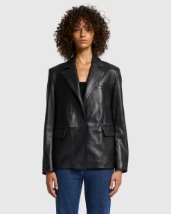 Italian Leather Blazer in Black