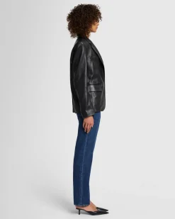 Italian Leather Blazer in Black