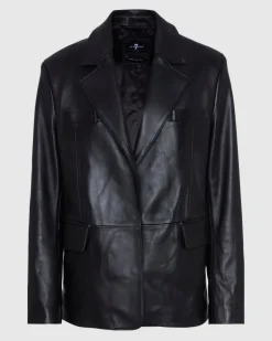 Italian Leather Blazer in Black