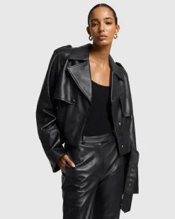Italian Leather Cropped Moto Jacket in Black