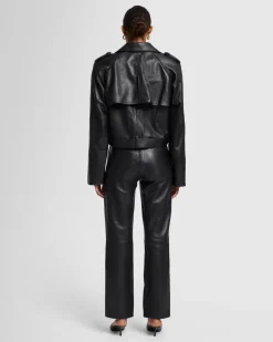 Italian Leather Cropped Moto Jacket in Black