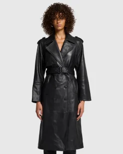 Italian Leather Trench Coat in Black