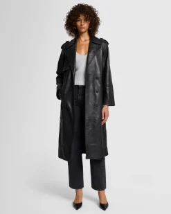 Italian Leather Trench Coat in Black