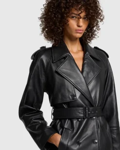 Italian Leather Trench Coat in Black