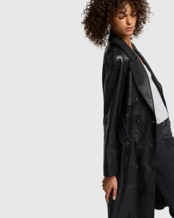 Italian Leather Trench Coat in Black