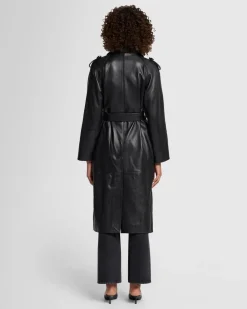 Italian Leather Trench Coat in Black