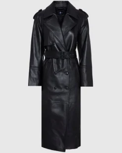 Italian Leather Trench Coat in Black