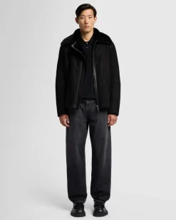 Leather Shearling Jacket in Black