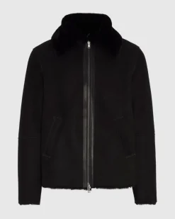 Leather Shearling Jacket in Black