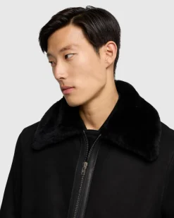 Leather Shearling Jacket in Black