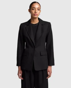 Linen Blend Blazer in Black