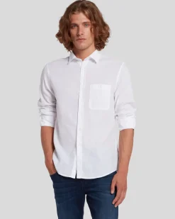 Linen Blend Button Up Shirt in White