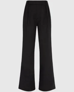 Linen Blend Pleated Trouser in Black